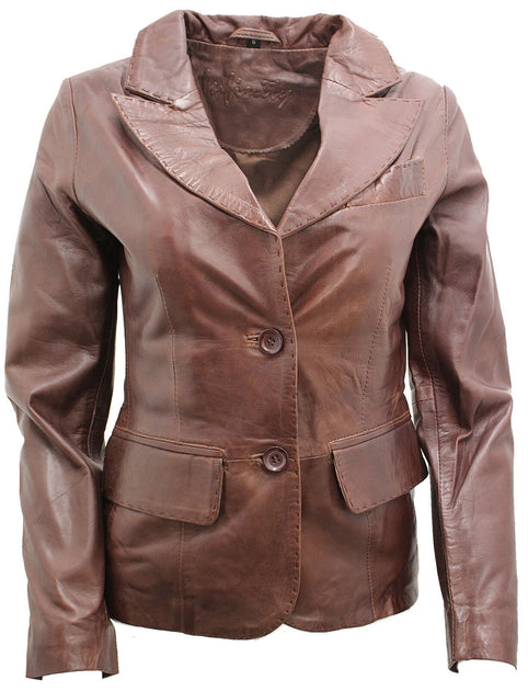 Infinity Womens 2 Button Leather Blazer Jacket Newport Pink XSmall 2