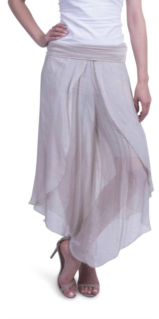 GIGI MODA Selena Wide Leg Silk Pants Beige One Size 2