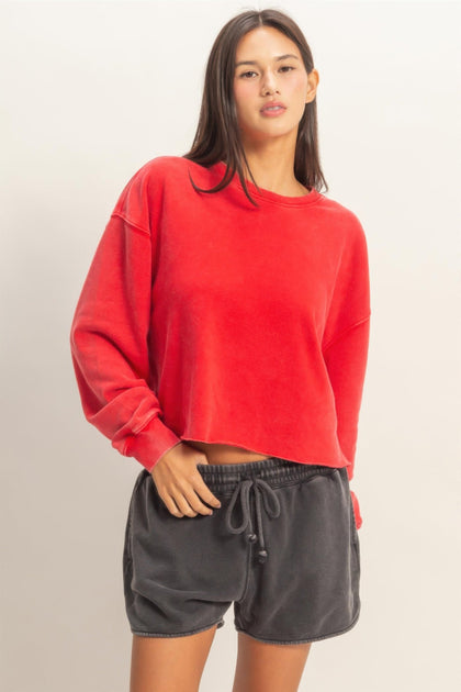 TRUEDAMES Cropped Mineral Wash Sweatshirt Multi Large 2