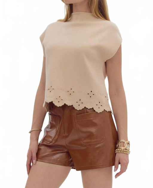 Entro Scalloped Sweater Top Beige Large 3
