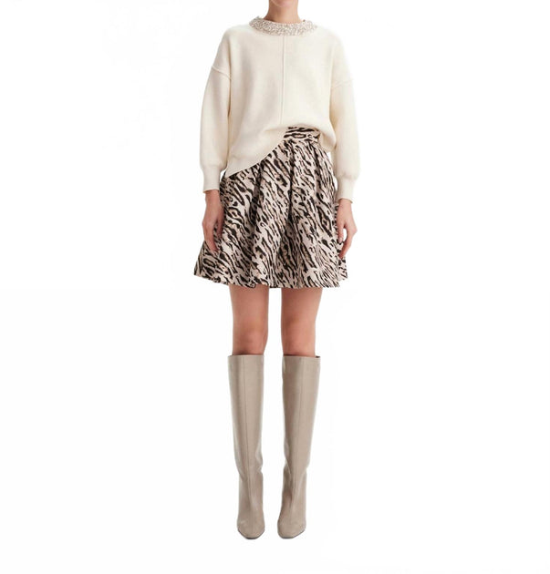 Theo the Label Tyche Jacquard Pleated Skirt Beige Medium 2