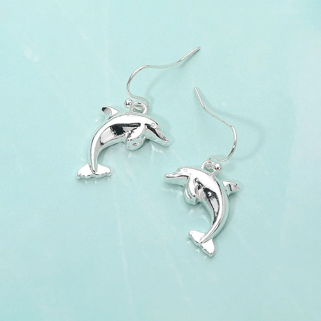 FASHNZFAB Dolphin Dangle Earrings Green 2