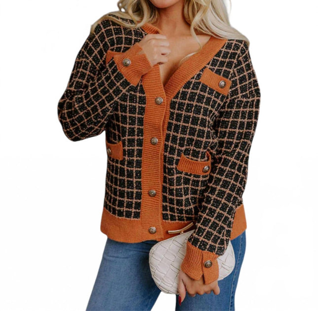 FATE Checkered Cardigan Brown Small 2