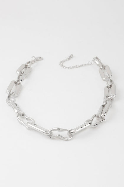 TRUEDAMES Shiny Hammered Chain Necklace Silver 2