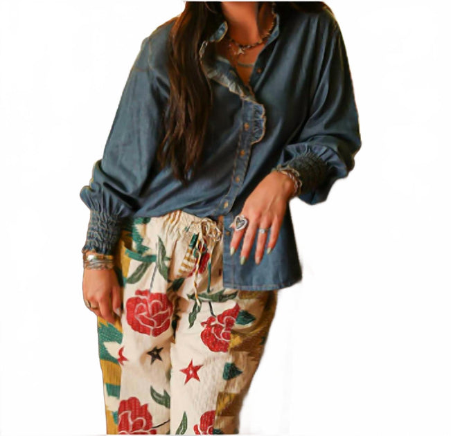 Layerz Clothing Tiffany Denim-Bluse Blau 2X 3