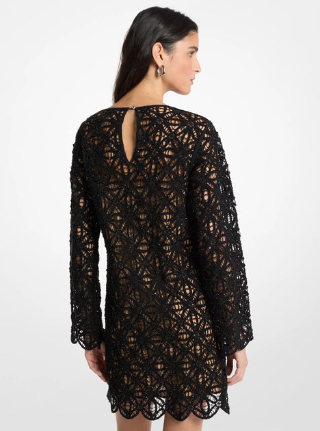 michael-kors crocheted-cotton dress Michael Kors Women's Crochet Crewneck Long-Sleeve Mini - Black Oversize Mew Mews Tobin Sequin Embrace an effortless bohemian Color:27Light Grey
