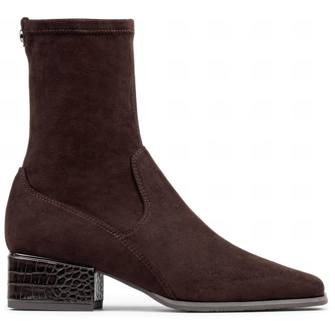 Donald Pliner Asherasu Croco Embossed Block Heel Booties Brown US 8.5 2