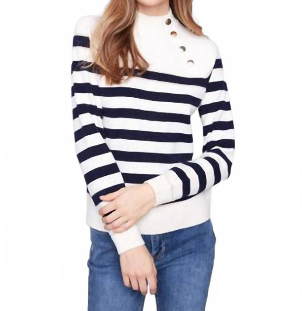 Charlie B Striped Mock Neck Sweater Blue XLarge 2