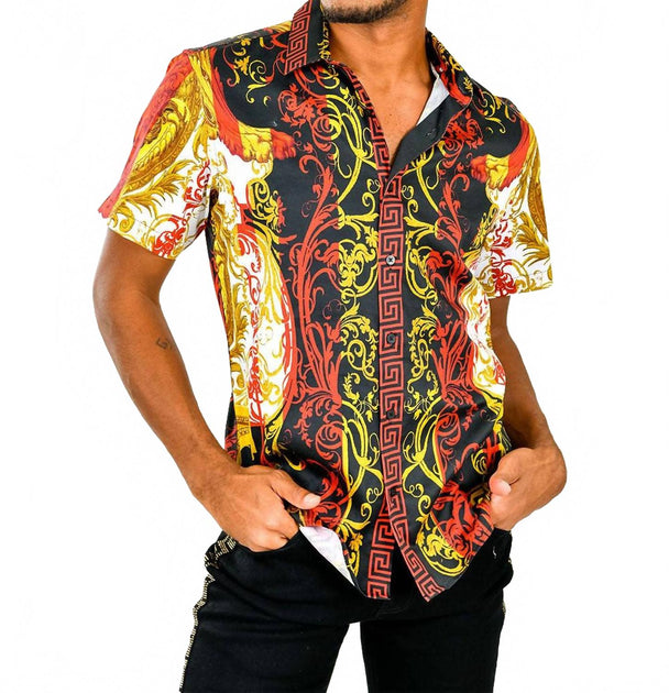 BARABAS Baroque Era Rhinestone Short Sleeve Shirt Red 3X 2