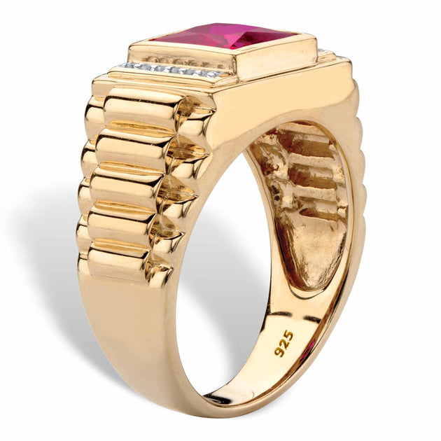 Palm Men's Created Ruby Diamond Accent Ring Red Gold-Plated US 10 3