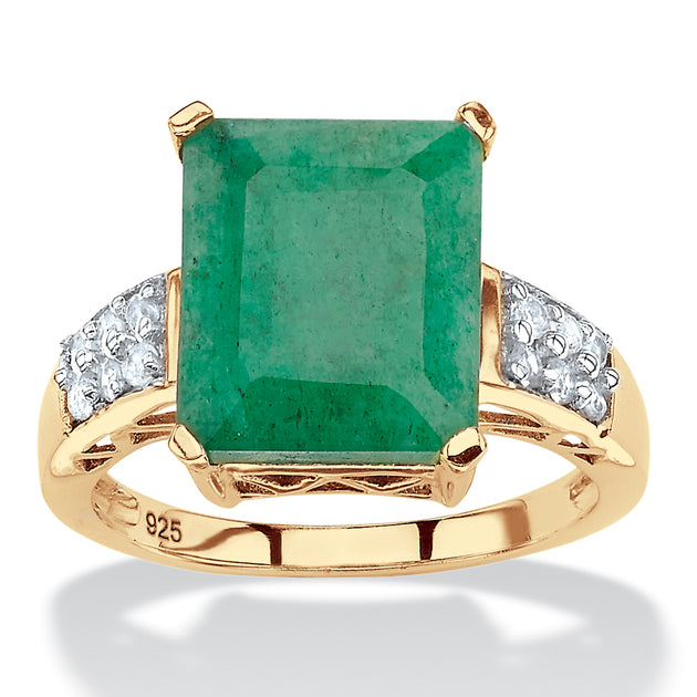 Palm Emerald and Topaz 18k Gold-Plated Sterling Silver Ring Green US 8 2