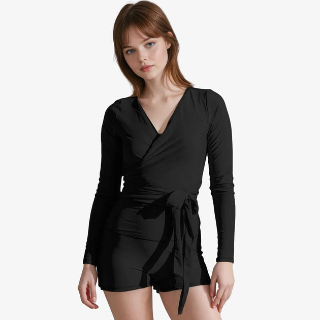Calypsa Avery Wrap Swim Top and Shorts Black Medium 2