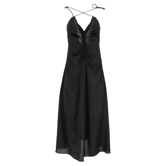 Sandro Paris Midi Ruched Spaghetti Strap Dress Black EU 36 2