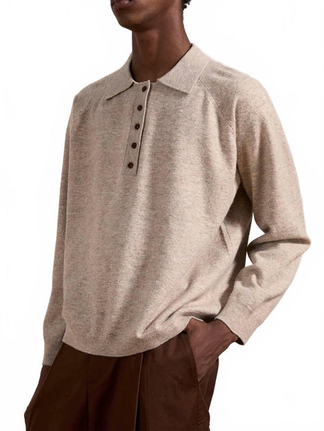 Found Hay Collared Knit Henley Sweater Brown Large 3