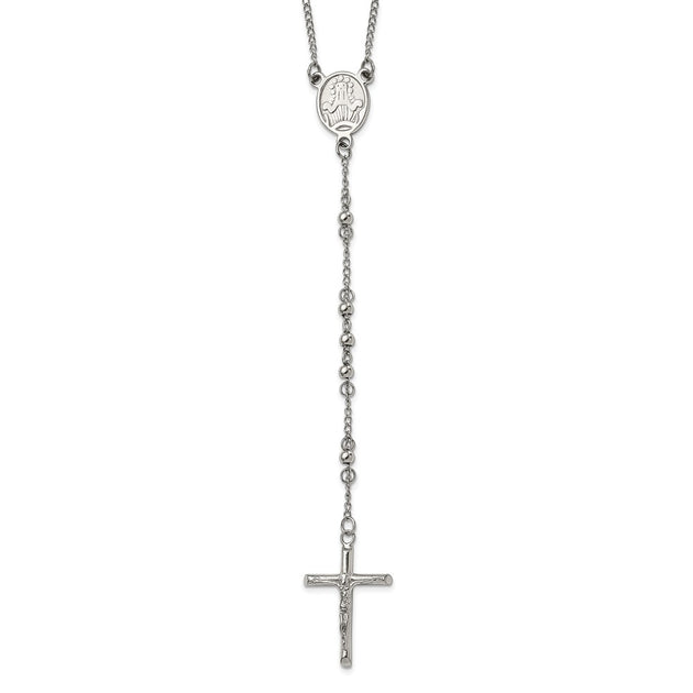 Diamond2Deal Rosary Cross Necklace Silver 25in 2