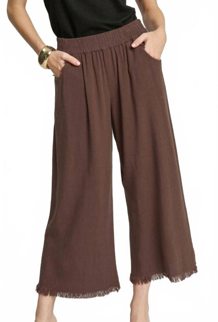 Umgee Linen Blend Wide Leg Pants Brown 1X 2