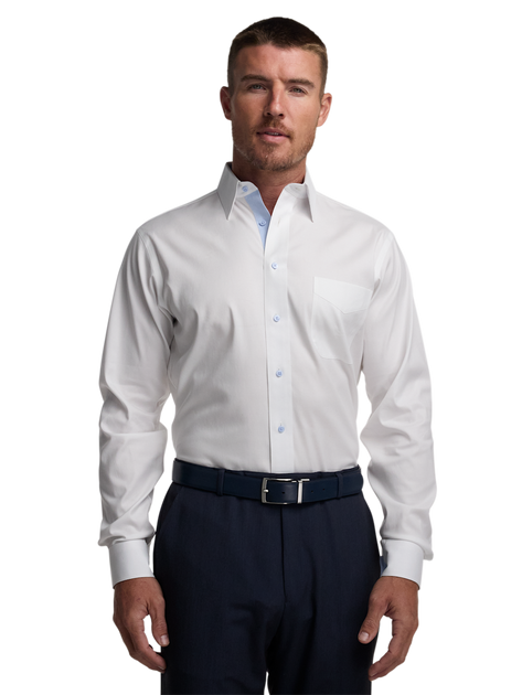 Paul Fredrick Tailored Fit Solid Dress Shirt Contrast Trim White US 16.5 32/33 6