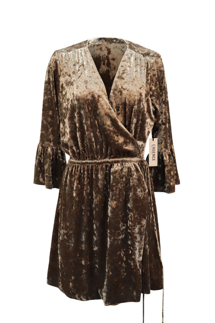 L'agence Riley Wrap Velvet Dress Brown Medium 2
