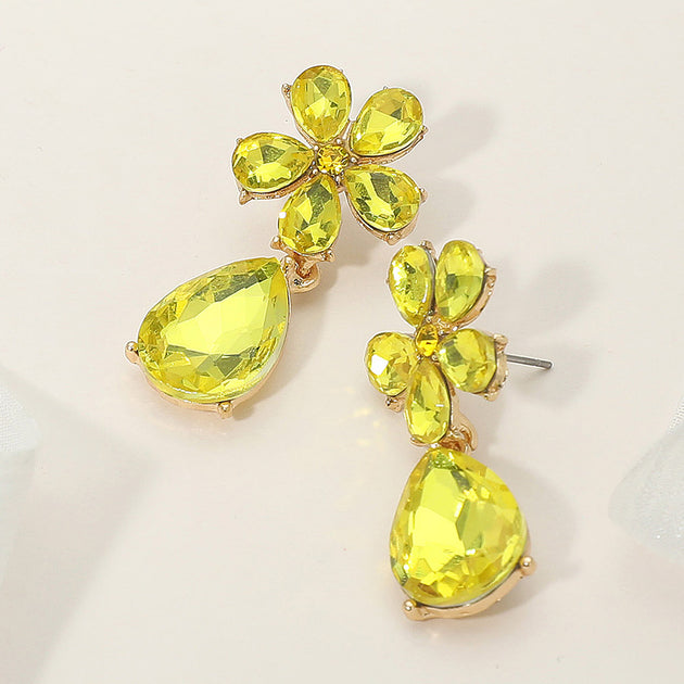 FASHNZFAB Flower Teardrop Stone Cluster Dangle Earrings Black 5