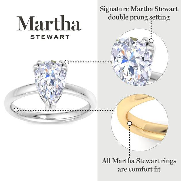 Martha Stewart Pear Shape Lab Grown Diamond Solitaire Ring White Gold US 6.5 8