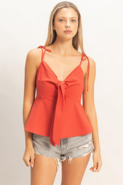 TRUEDAMES Tie-Front Spaghetti Strap Top Beige Large 2