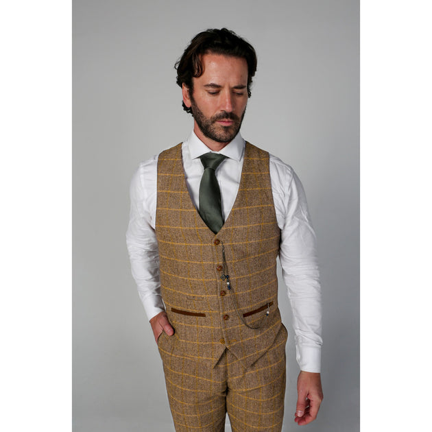 Paul Andrew Harris Tweed Waistcoat Brown US 44 3