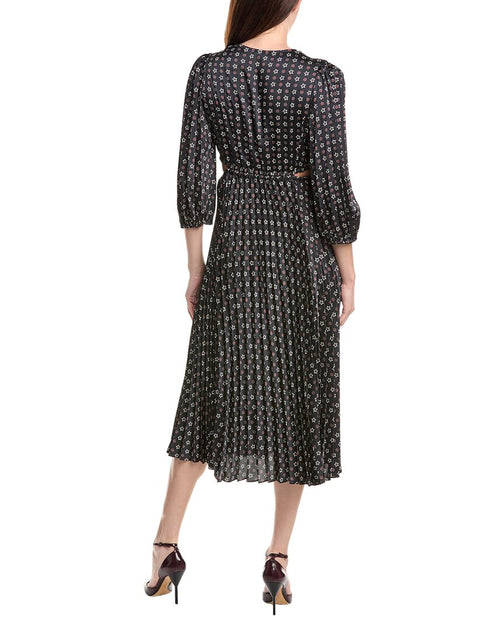 sandro house pleated midi dress Sandro Long Printed Dress With Pleats