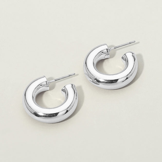 FASHNZFAB Chunky Open Hoop Earrings Silver 7