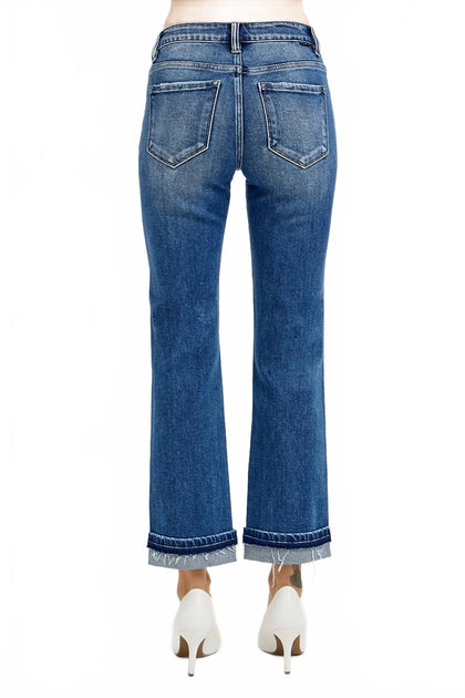 RISEN Mid Rise Ankle Straight Cuffed Jeans Blue 27 4
