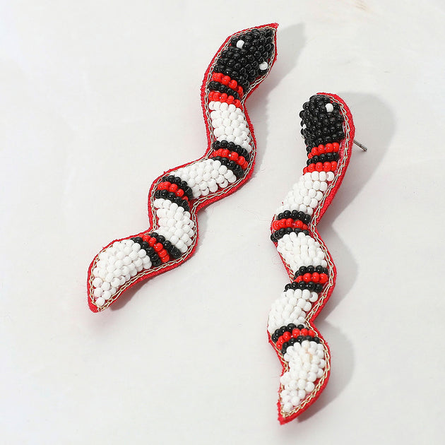 FASHNZFAB Snake Seed Beaded Felt Earrings Black 2