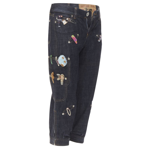 Moschino Vintage Embroidered Cargo Jeans Blue EU 34 4