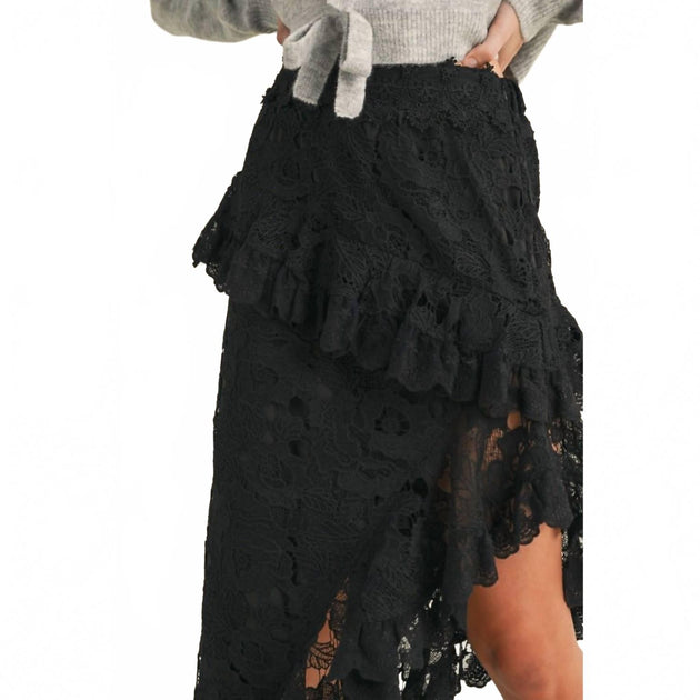 MABLE Asymmetric Lace Skirt Black Small 4