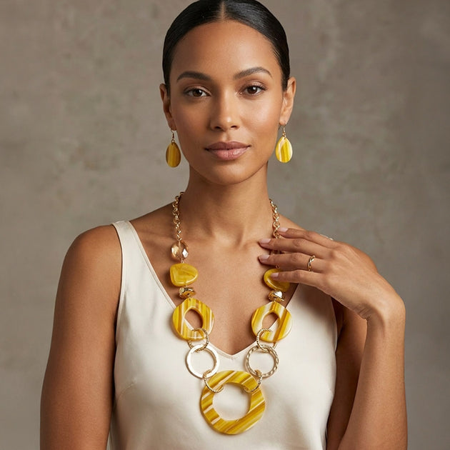 FASHNZFAB Geometric Resin Link Necklace Set Multi One Size 5