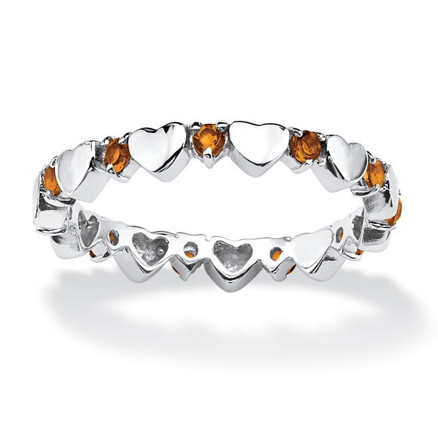 Palm Birthstone Silver Eternity Heart Ring Blue US 10 2