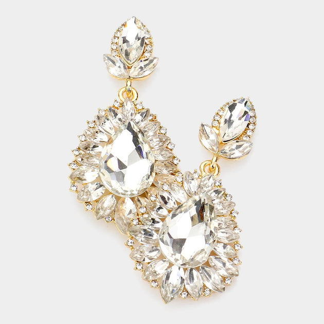FASHNZFAB Marquise Stone Dangle Earrings Gold Silver 2