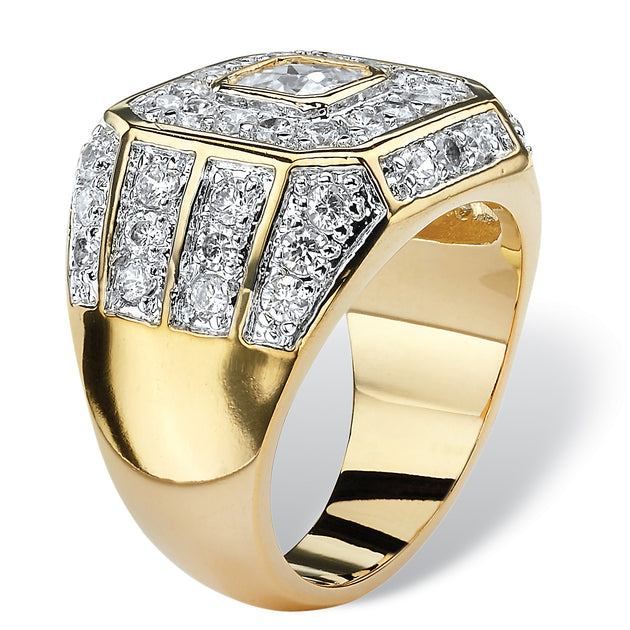 Palm Men's Octagon Grid Cubic Zirconia Ring Gold-Plated Silver US 11 3