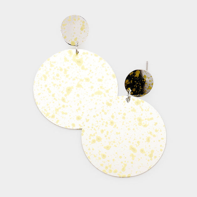 FASHNZFAB Splash Double Metal Round Link Dangle Earrings Black 2