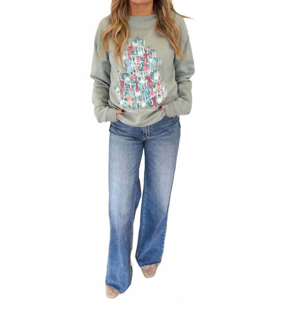 Chaudoin Creations Ginger Christmas Tinsel Tree Sweatshirt Green Small 4