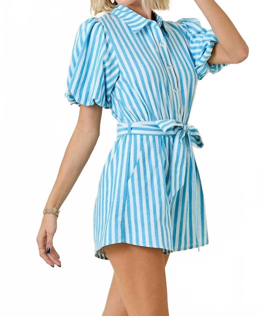 Day + Moon Striped Bubble Romper Blue Medium 3
