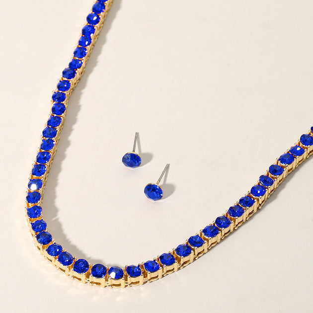 FASHNZFAB Tennis Chain Necklace Blue One Size 2