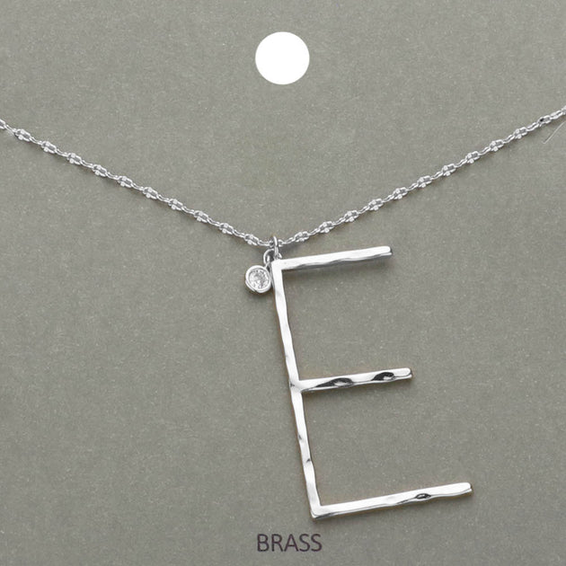 FASHNZFAB E Initial Brass Pendant Necklace Silver 4