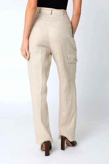 OLIVACEOUS Arya Linen Cargo Pants Beige Large 3