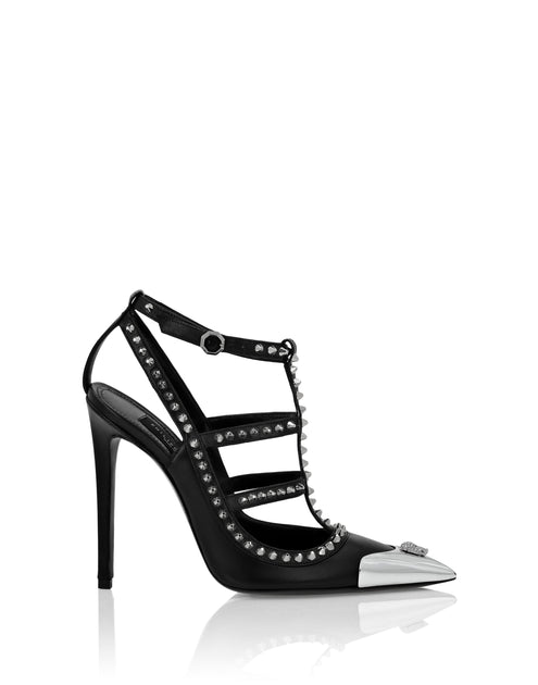 Philipp Plein Nappa Leather Sandals High Heels Studs Black EU 38 3