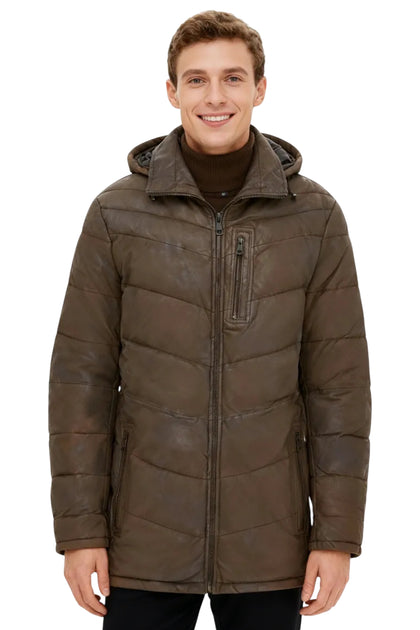 Infinity Orion Mens Leather Puffer Jacket Brown XXXLarge 2