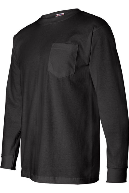 Bayside USA-Made Long Sleeve T-Shirt with a Pocket Black 4XLarge 4