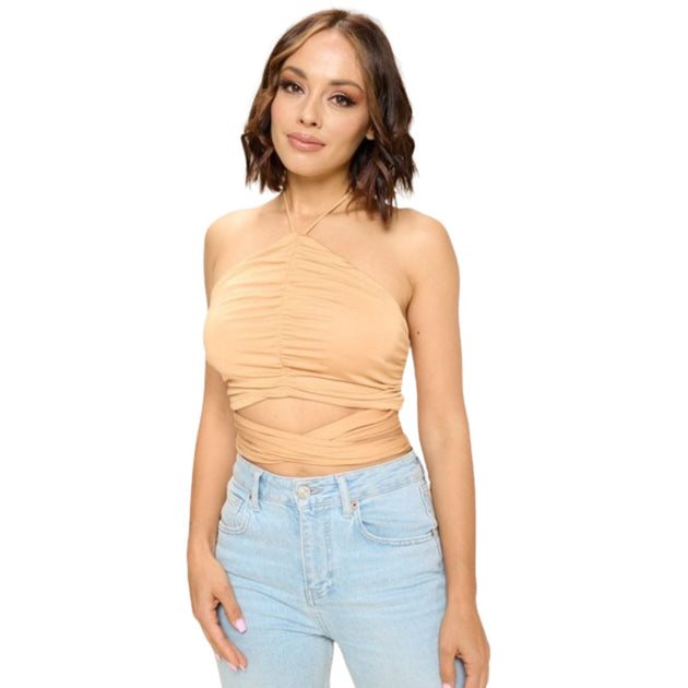 TRUEDAMES Crop Halter Top White Medium 4