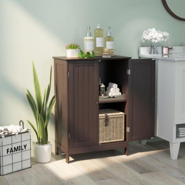 Hivvago Bathroom Floor Storage Cabinet Brown 3