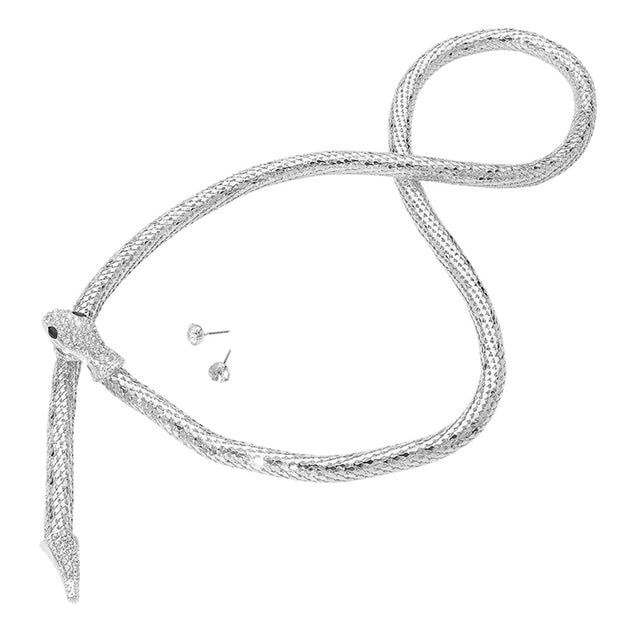 FASHNZFAB Snake Magnetic Long Necklace Silver 3