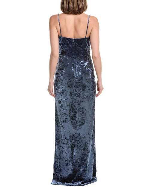 Rene Ruiz Strapless Velvet Burnout Column Gown Blue US 10 3