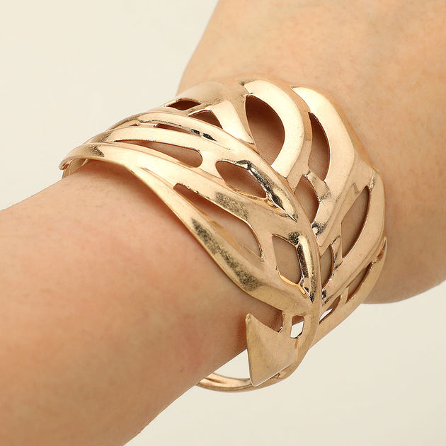 FASHNZFAB Tropical Leaf Cuff Bracelet Gold One Size 2